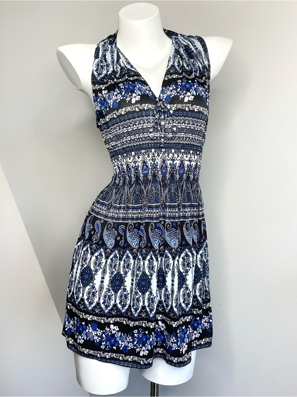 Blue Boho Patterns Sleeveless Mini Dress